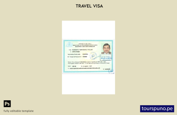 Plantilla de visa de Chile lista para imprimir